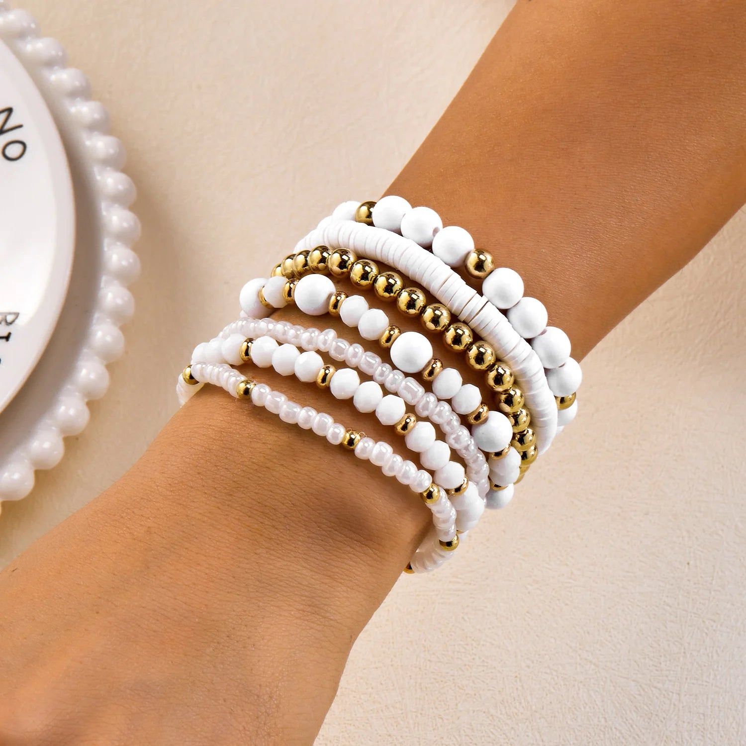 Lot de 10 Bracelets Bohèmes Chic en Bois et Perles Mixées pour Femmes, Bracelets Exquis en Gravier de Cristal, Cadeaux de Bijoux d'Amitié