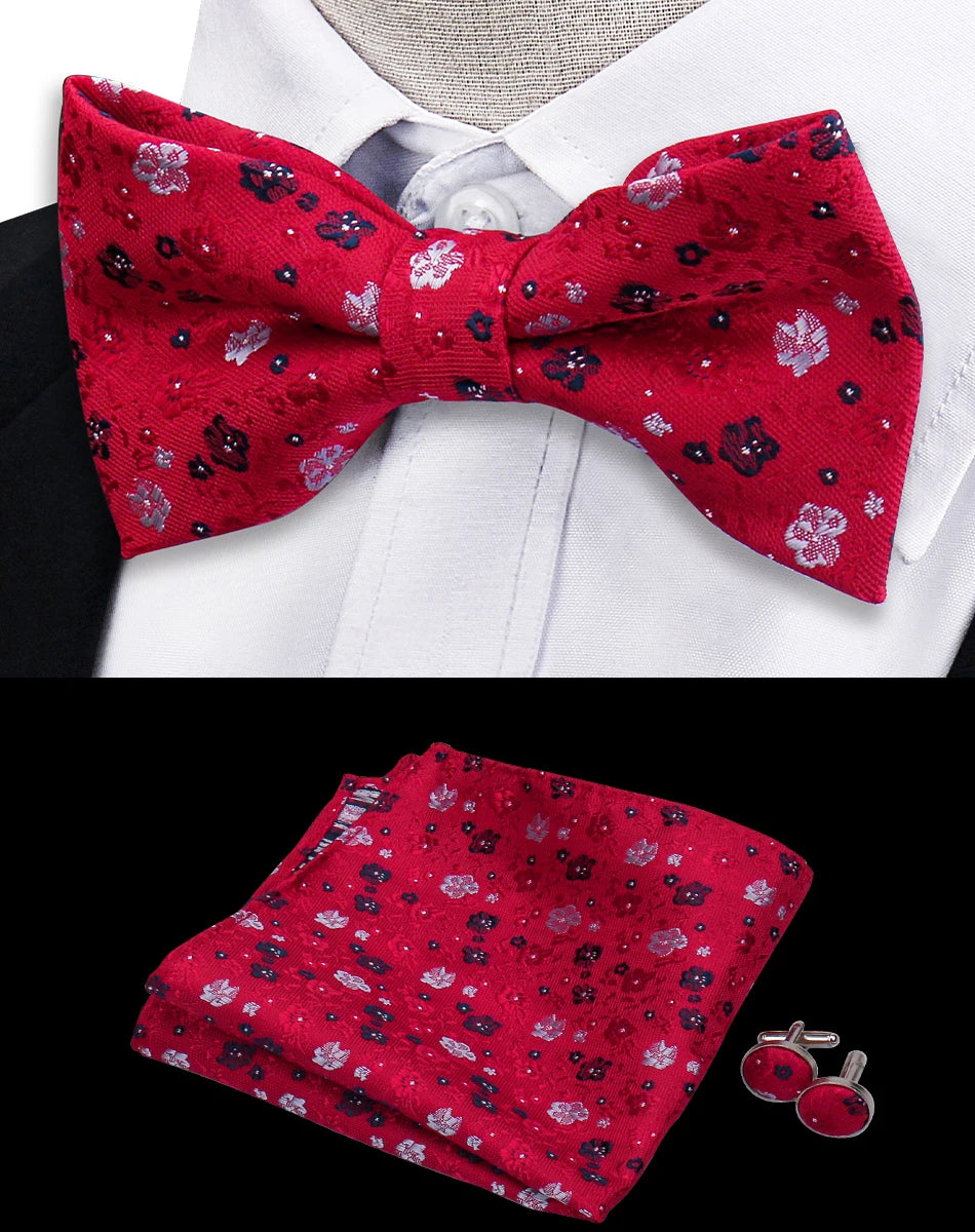 3pc Set Bow Tie Bowtie Handkerchief Cufflinks Set For Men Shirts Fit Business Wedding Butterfly Paisley Pocket Square Bowtie Man