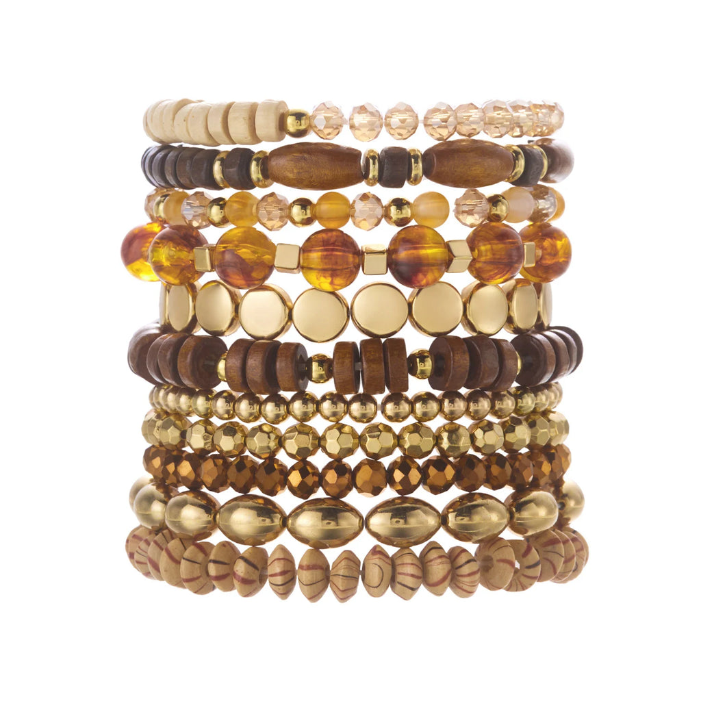 Lot de 10 Bracelets Bohèmes Chic en Bois et Perles Mixées pour Femmes, Bracelets Exquis en Gravier de Cristal, Cadeaux de Bijoux d'Amitié