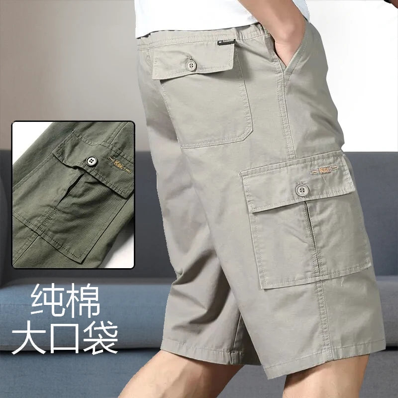 Shorts cargo homme, pantacourt, poche zippée, short d'été en coton, jogger d'escalade, taille élastique, vêtements de sport