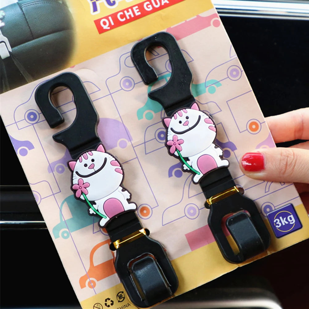 2 crochets universels de voiture en dessin animé, organisateur de suspension pour appuie-tête, accessoires de rangement intérieur