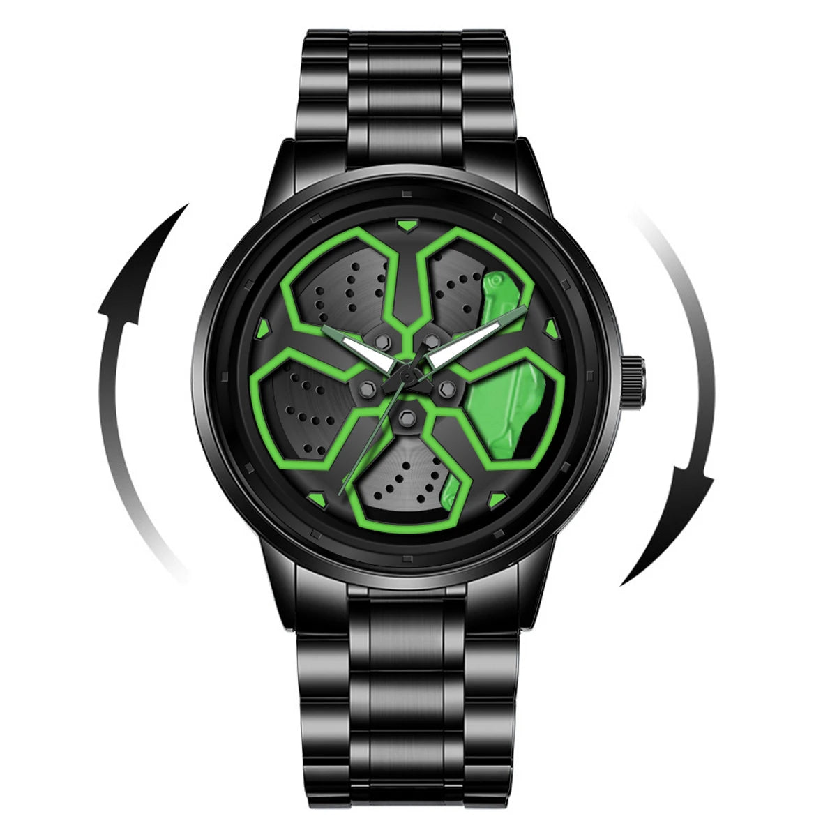 Montre créative VA VA VOOM pour homme, cadran rotatif, en acier inoxydable noir, mouvement à quartz, 42 mm, étanche, cadeau sportif