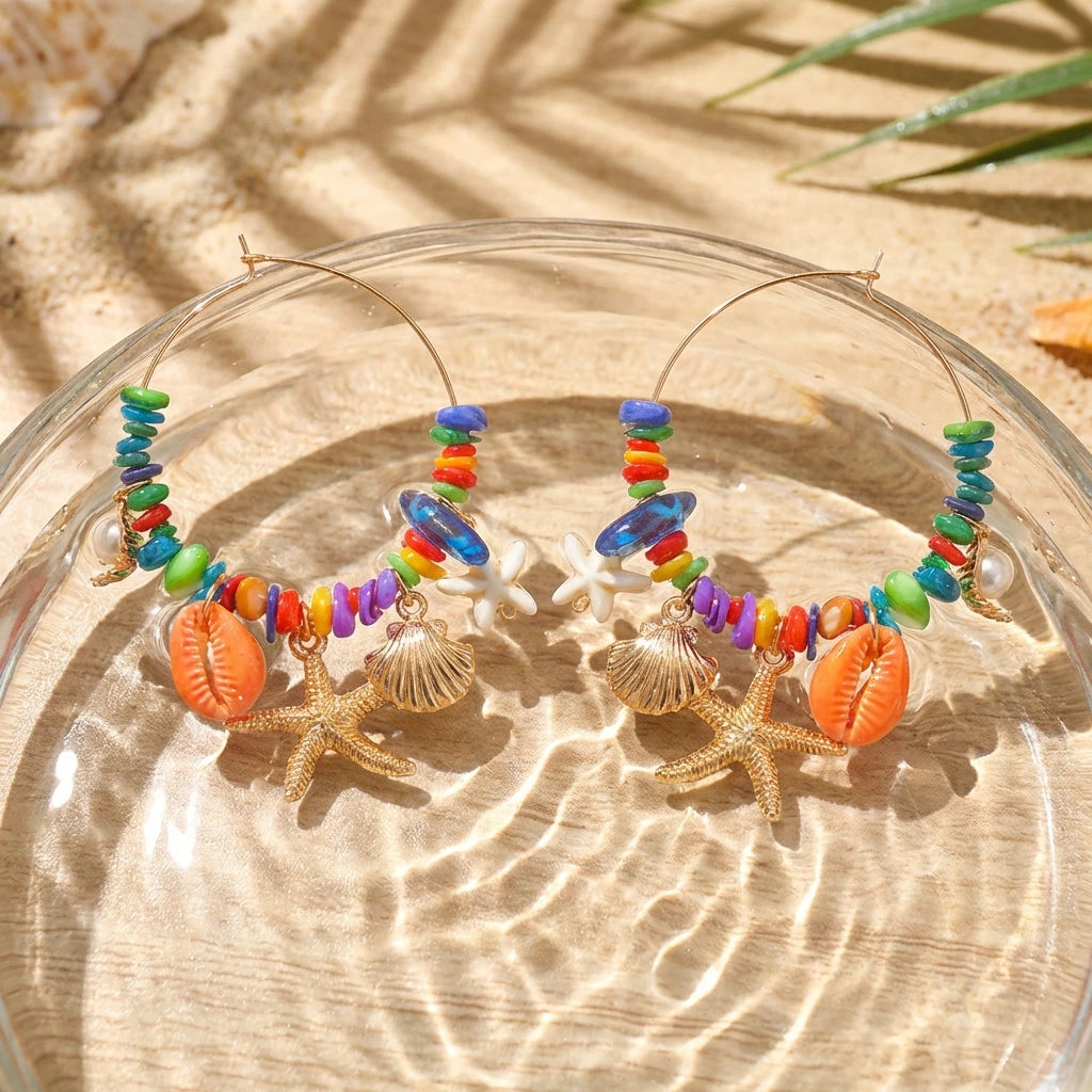 Colorful Rainbow Hoop Earrings for Women Tropical Beach Coastal Charm Dangle Summer Vacation Dopamine Statement Jewelry