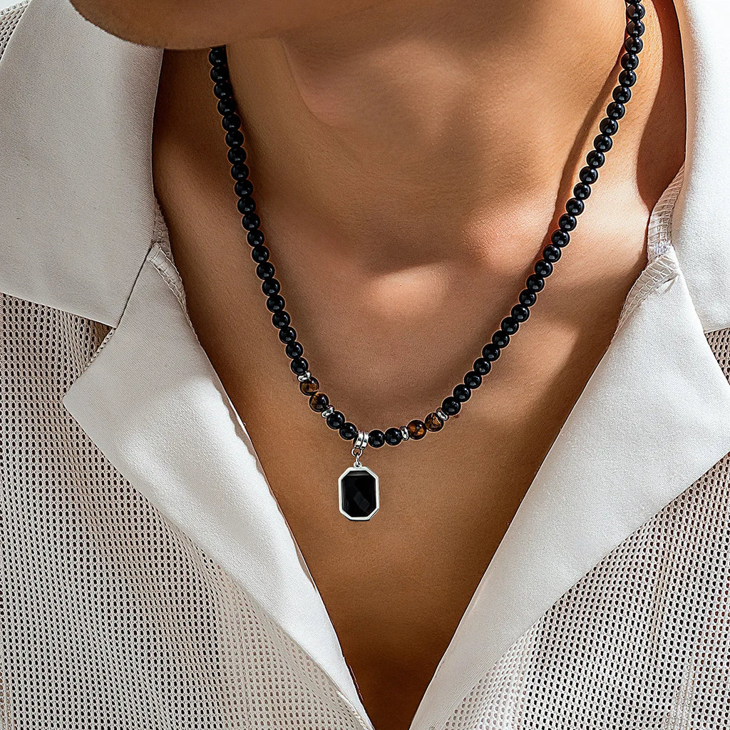 Collier chapelet perles œil de tigre HNSP pour hommes, pendentif cristal noir, bijoux de protection religieuse
