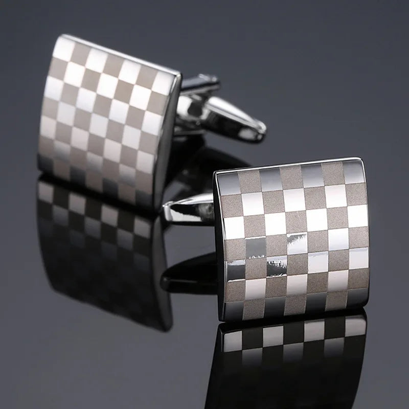 Boutons de Manchette Homme Luxe Argenté Vintage en Métal Boutons de Manchette Carrés Chemise Française Business Bijoux Cadeau de Mariage