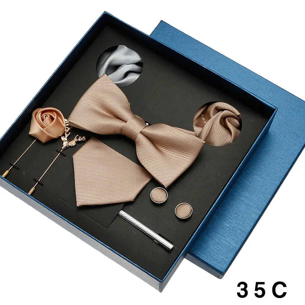 Cravate en soie pour hommes, nœud papillon, pochette, broches, boutons de manchette et pince à cravate pour hommes, accessoires de mariage rouge bordeaux, coffret cadeau