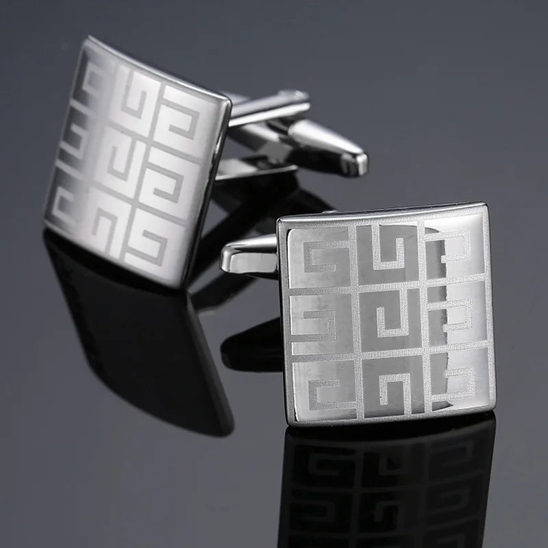 Boutons de Manchette Homme Luxe Argenté Vintage en Métal Boutons de Manchette Carrés Chemise Française Business Bijoux Cadeau de Mariage