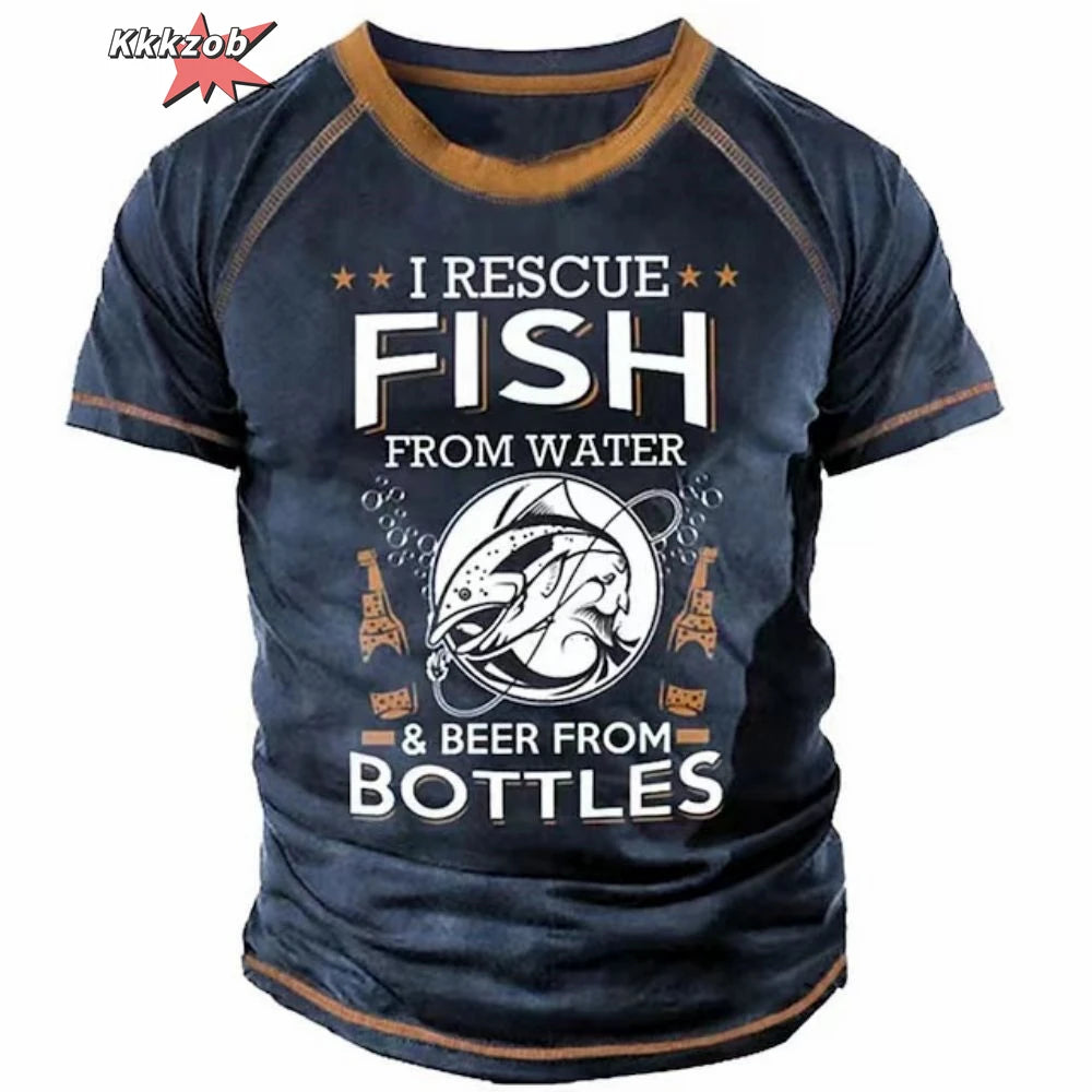 Vêtements pour hommes T-shirt à manches courtes surdimensionné imprimé motif pêche 3D Vêtements de pêche d'extérieur Haut à manches courtes