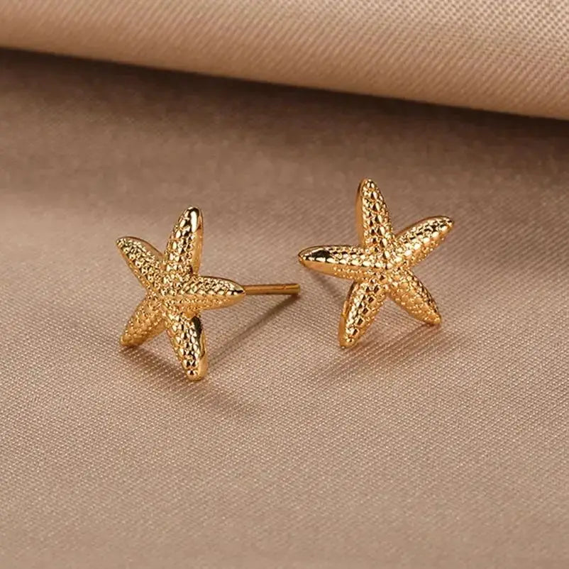 Stainless Steel Starfish Shell Stud Earrings for Women Minimalist Gold Color Aesthetic Wedding Earring Summer Beach Jewelry Gift