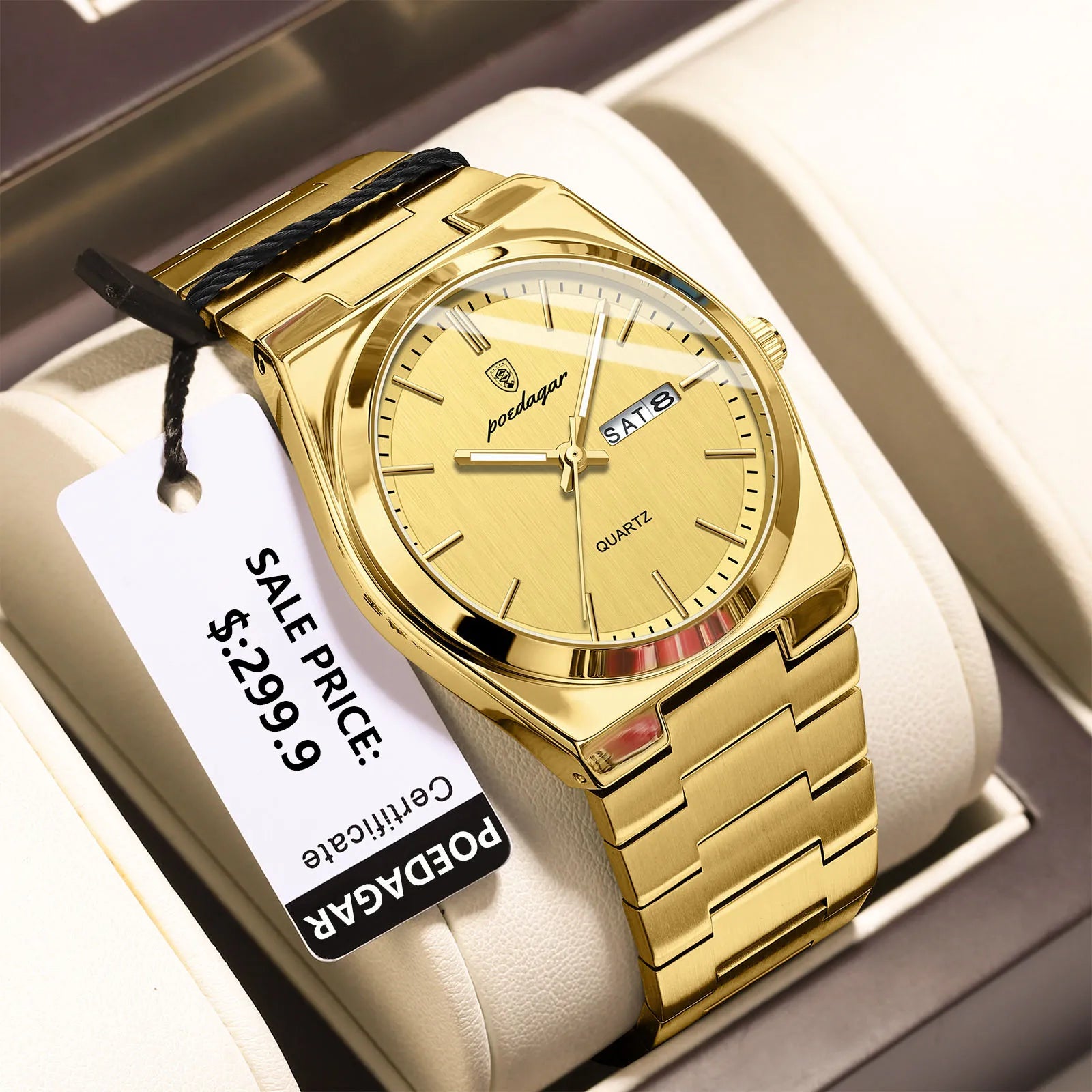POEDAGAR Montres de luxe pour hommes Étanche Lumineuse Date Semaine Montre Homme Acier Inoxydable Décontracté Mode Quartz Montre-bracelet Homme Reloj
