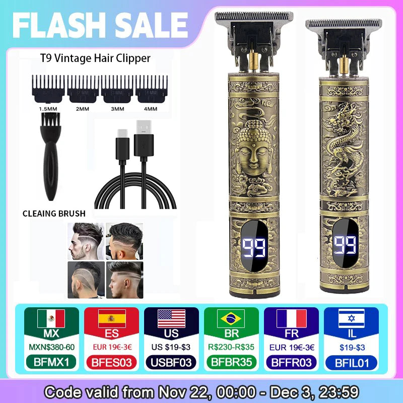 Tondeuse à cheveux Portable T9 Vintage, tondeuse à cheveux, charge rapide USB, rasoir de barbier, tondeuse à cheveux sans fil pour hommes