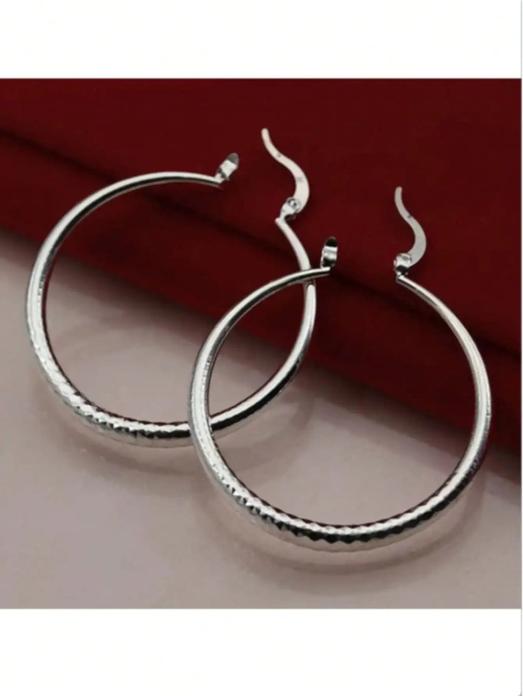 Silver Tone Faceted Hoop Earrings for Women, Elegant Jewelry Gift for Wedding or Party