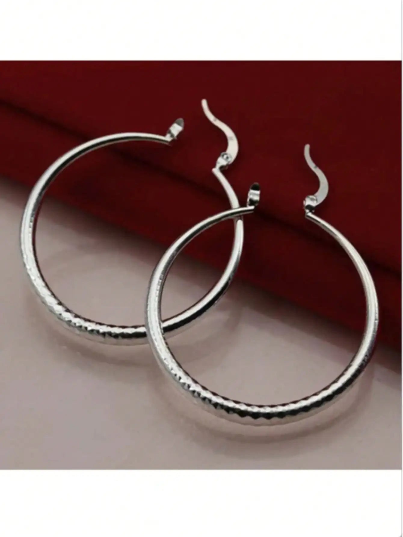 Silver Tone Faceted Hoop Earrings for Women, Elegant Jewelry Gift for Wedding or Party