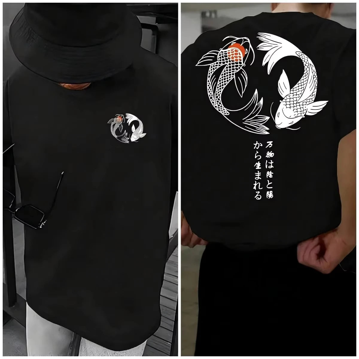 T-shirt homme 100 % coton pur Motif japonais carpe Harajuku Été Quotidien Extérieur Sport Rue Décontracté Confortable Manches courtes