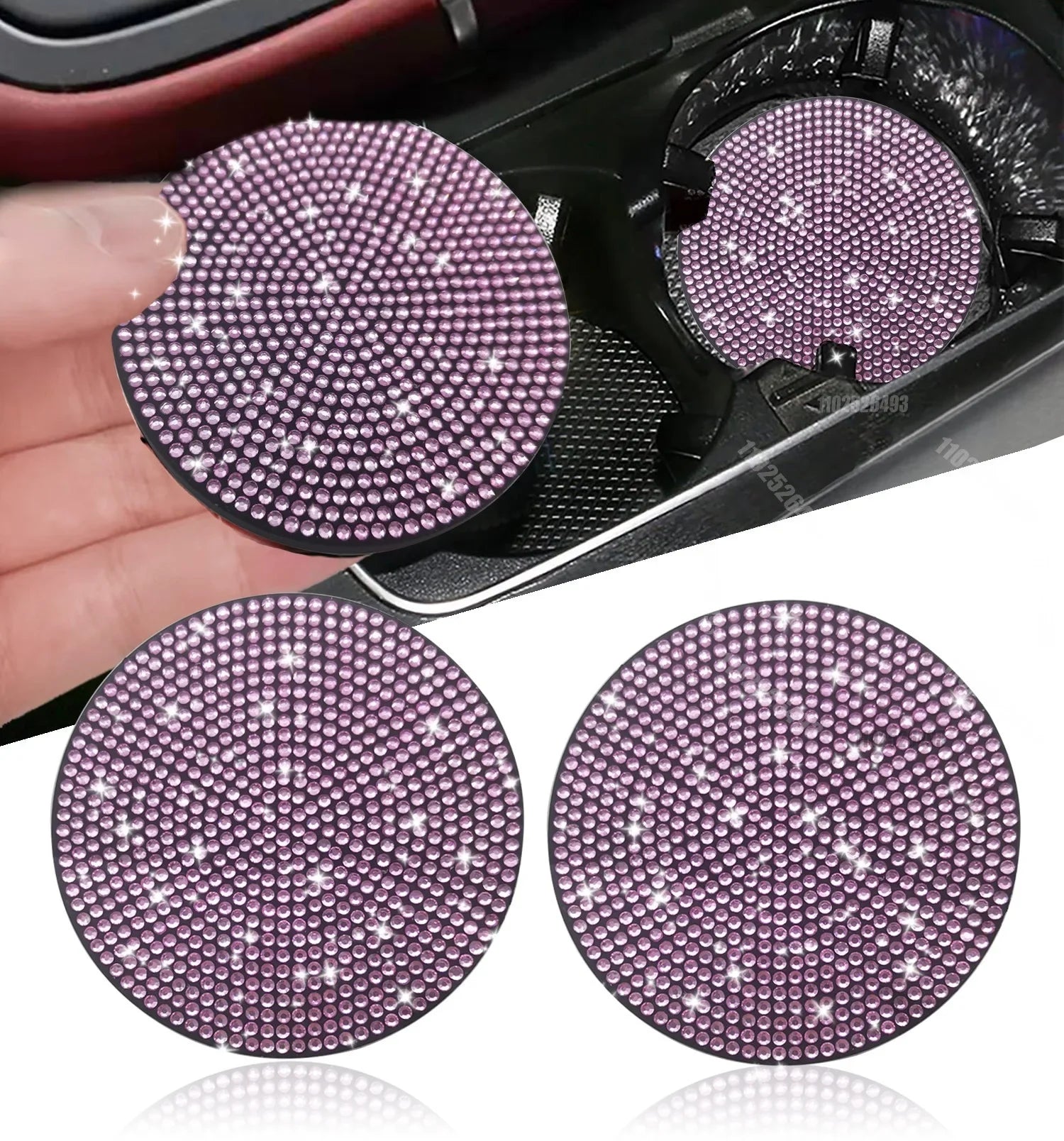 2 Pcs Tapis de dessous de verre de voiture en diamant, tapis antidérapant pour fente de tasse d'eau, gadget scintillant en silicone, tapis de porte-gobelet, accessoires de décoration intérieure automatique