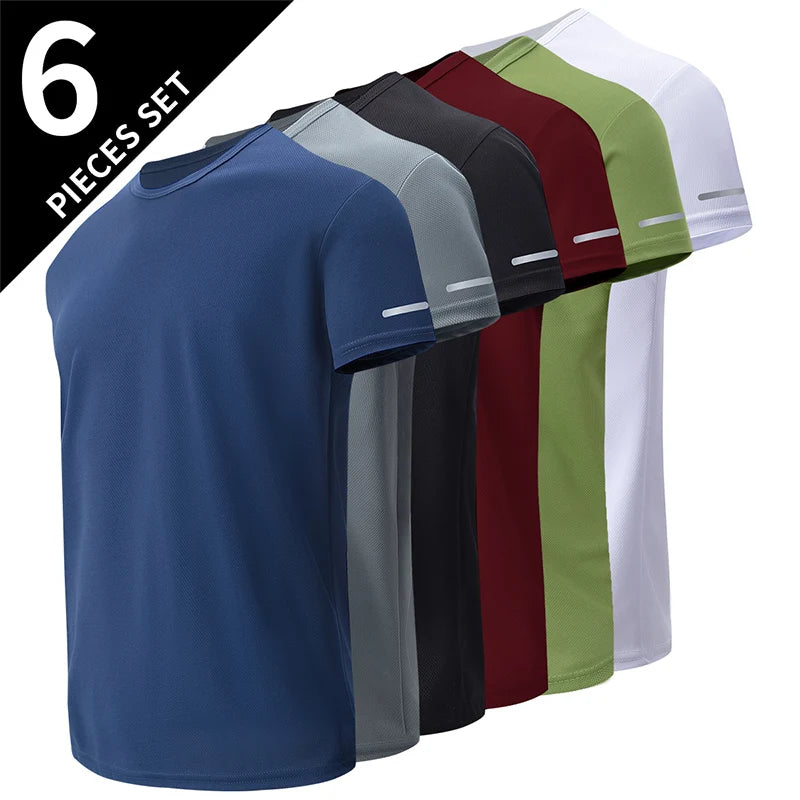 Lot de 2/4/6 t-shirts à manches courtes et col rond pour homme, couleur unie, avec poignets imprimés, style décontracté et sportif pour jeunes