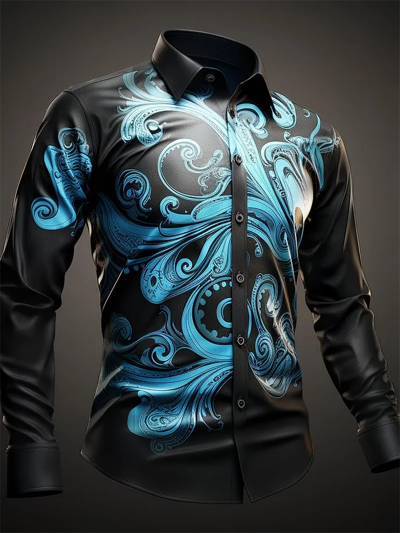 Nouveau t-shirt à manches longues pour homme avec imprimé plumes 3D, imprimé mode et luxueux, haut confortable et doux