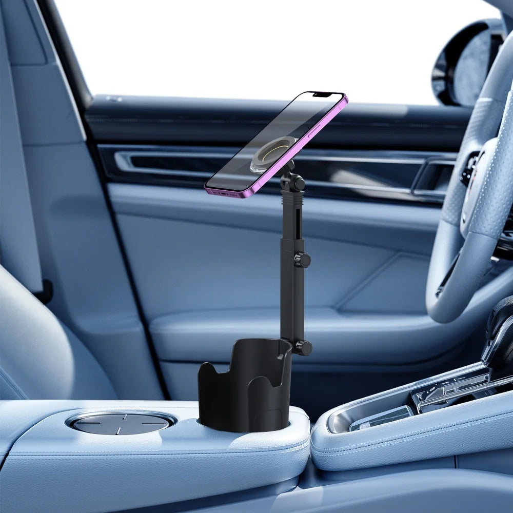 Support de Téléphone de Voiture Porte-gobelet Magnétique Double Usage 2-EN-1 Rotation Libre à 360° Support Stable Adapté pour iPhone Huawei Xiaomi