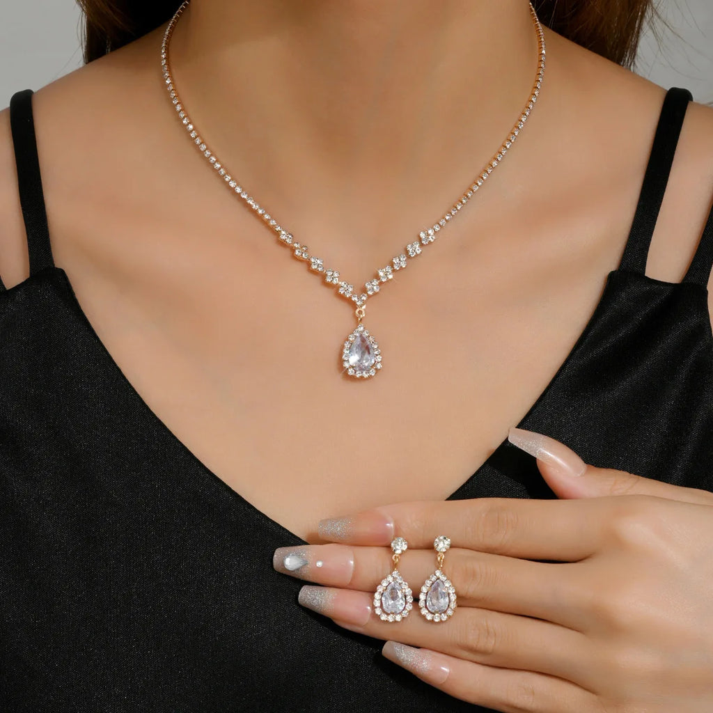 3 Ensembles Collier et Boucles d'Oreilles Gouttelettes pour Femme, Collection Mariage, Accessoires de Soirée 4055