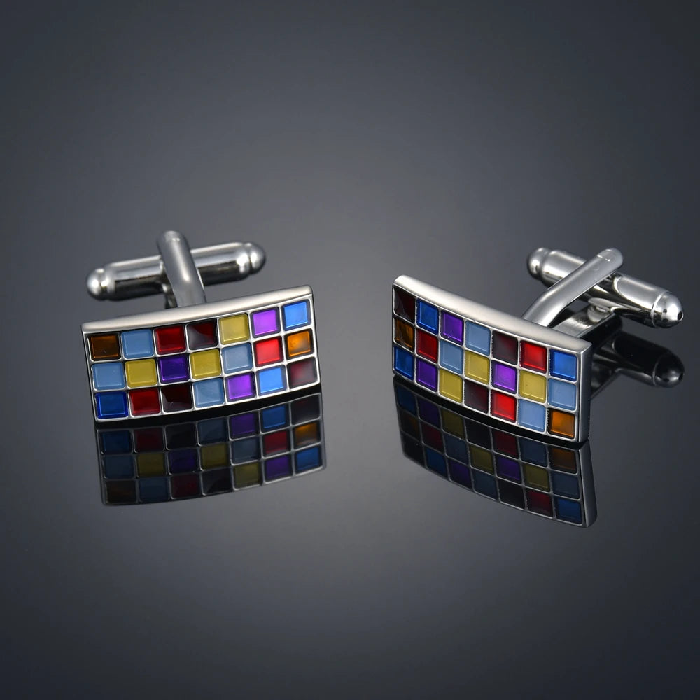 Nouveaux Boutons de Manchette de Luxe pour Hommes Marque de Bijoux Haut de Gamme Gemmes/Carrés/Couronne/Grille Chemises pour Hommes Boutons de Manchette
