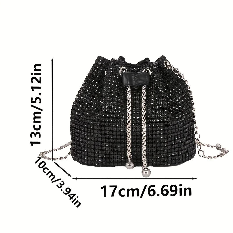 Sac bandoulière seau pour femme, brillant, avec cordon de serrage, multi-fonctionnel, disponible en 5 couleurs : vert, doré, argenté, noi