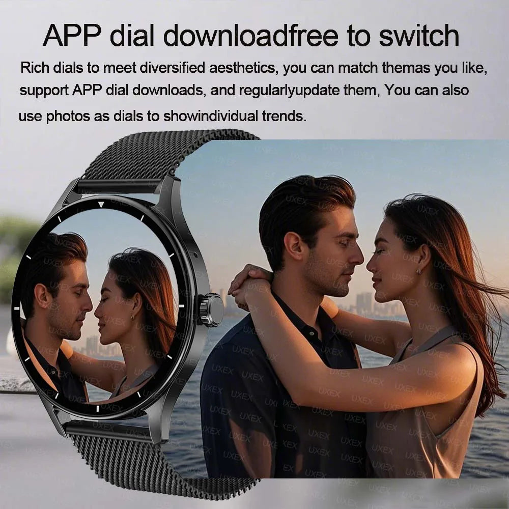 ساعة ذكية عصرية بلس 1.55 HD للرجال والنساء، تحكم بالتطبيق، مكالمات بلوتوث، متتبع صحي، صورة مخصصة، هدية مفاجئة، ساعات عمل