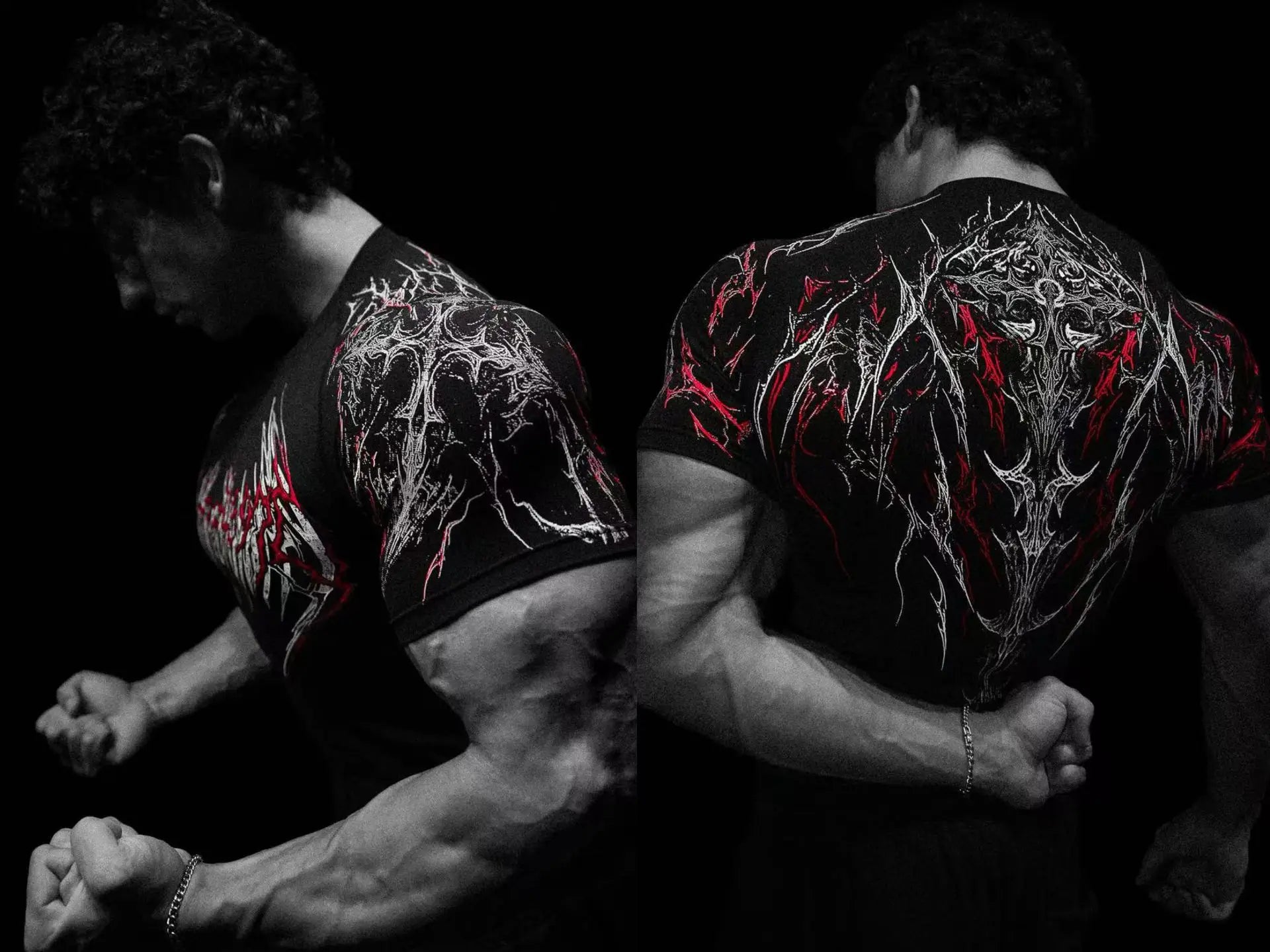 T-shirt de sport de compression pour hommes, imprimé éclair gothique, haut de gym, fitness, séchage rapide, respirant, musculation, été