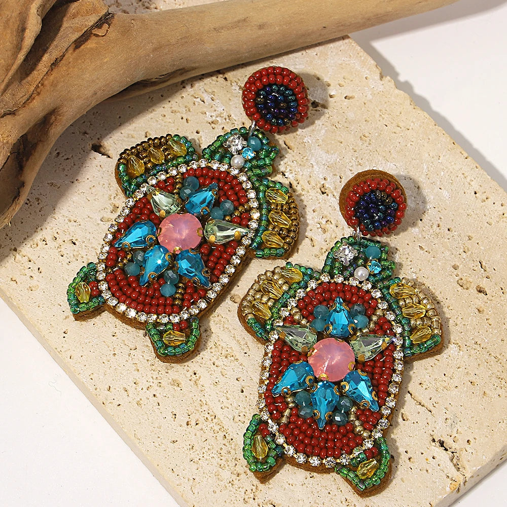 AENSOA Boucles d'oreilles pendantes bohèmes en forme d'étoile de mer, de homard et de conque avec perles pour femme, fabriquées à la main, bijoux d'été sur le thème des animaux marins