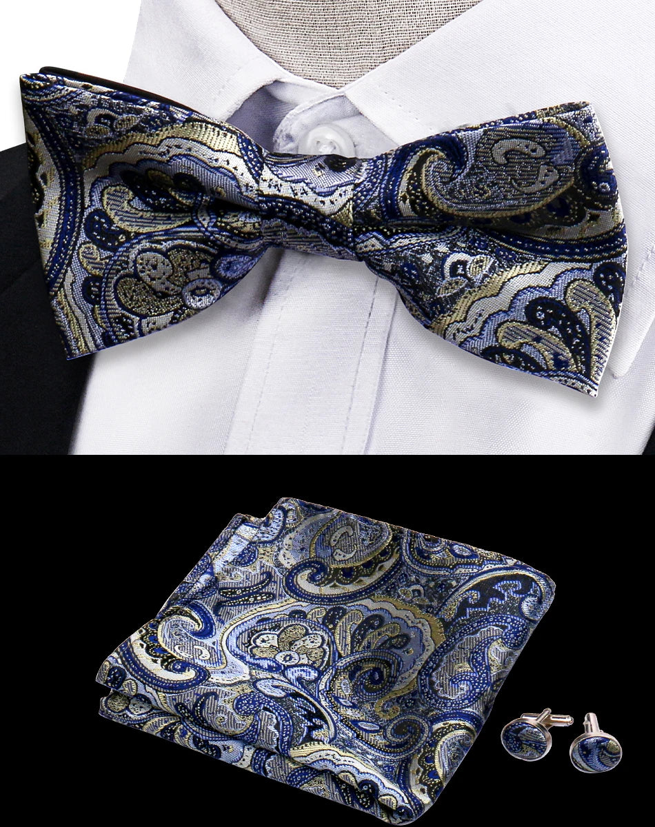Ensemble de 3 pièces Nœud Papillon Cravate Mouchoir Boutons de Manchette Pour Hommes Chemises Adaptées Affaires Mariage Papillon Paisley Pochette Nœud Papillon Homme