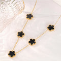 Collier en Acier Inoxydable Plaqué Or 14 Carats pour Femme, Pendentif Double Face Cinq Pétales de Fleur, Bijou Trèfle