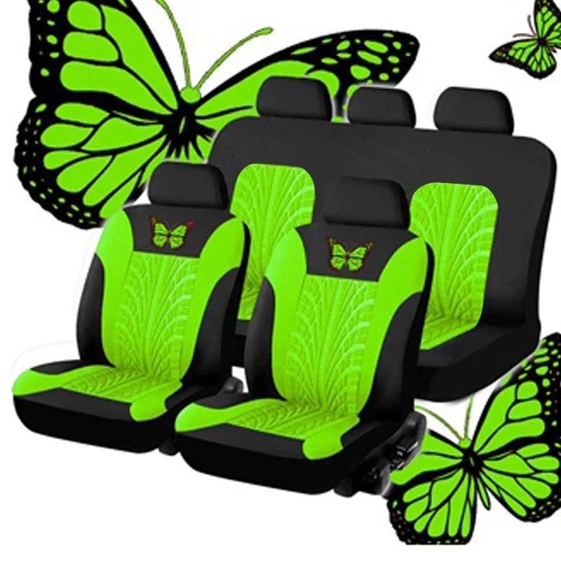 Housses de Siège de Voiture Complètes, Ensemble Universel de Housses de Siège Auto Broderie Motif Papillon