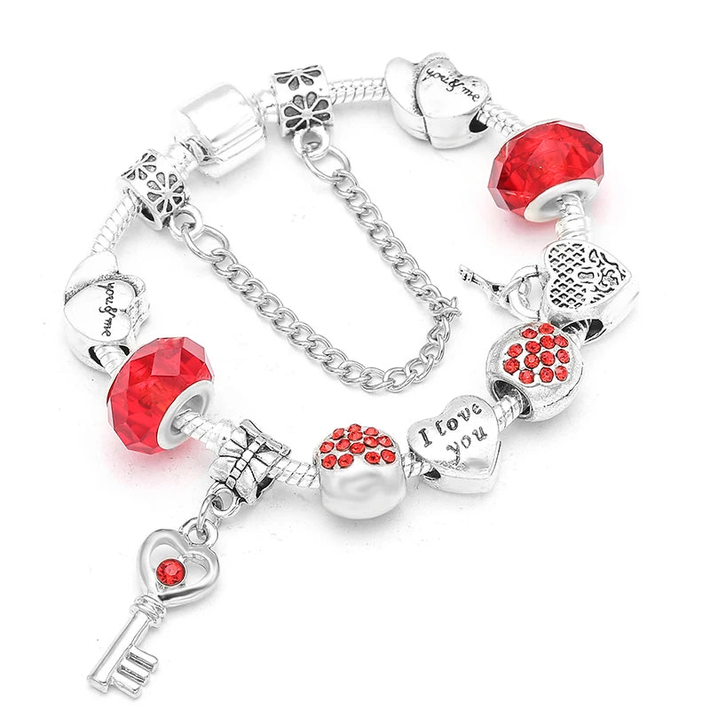 BAOPN Bracelets à breloques en perles cœur à cœur roses européennes pour femmes, bracelets et joncs de marque assortis, bijoux pour couple, livraison directe