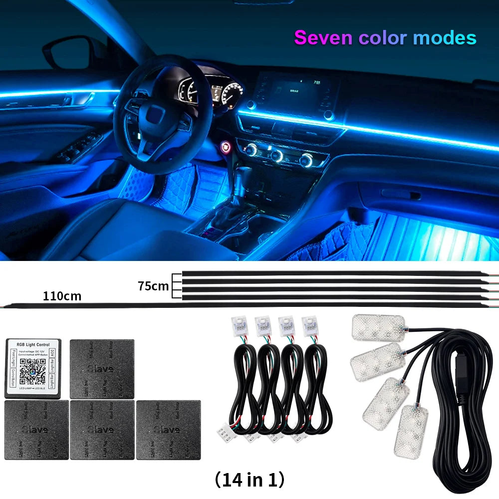 Kit de lampe d'ambiance de voiture LED acrylique 14/18 en 1 RGB 64 213 couleurs Symphonie Acrylique APP Ambiance Lumineuse Zone Unique Double Zone