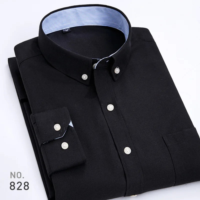 Chemise décontractée à manches longues en oxford à rayures et carreaux pour homme, confortable, respirante, à col boutonné, coupe ajustée, pour affaires
