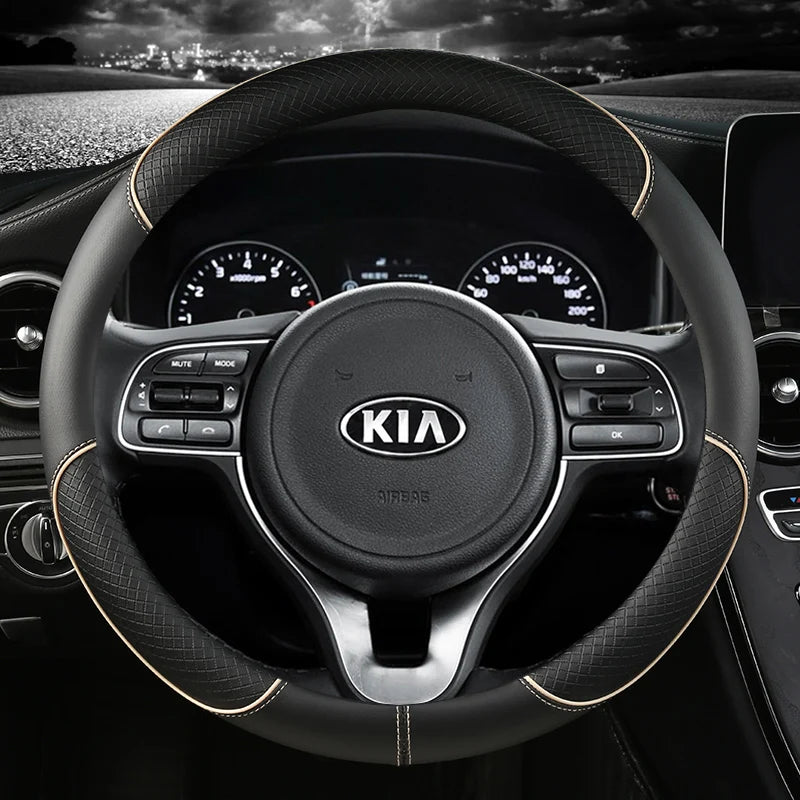 Housse de volant de voiture en cuir PU 38cm pour Kia Rio 2 3 4 X Line Kombi Berline K2 K3 K4 K5 KX1 KX3 KX5 Sportage Accessoires automobiles