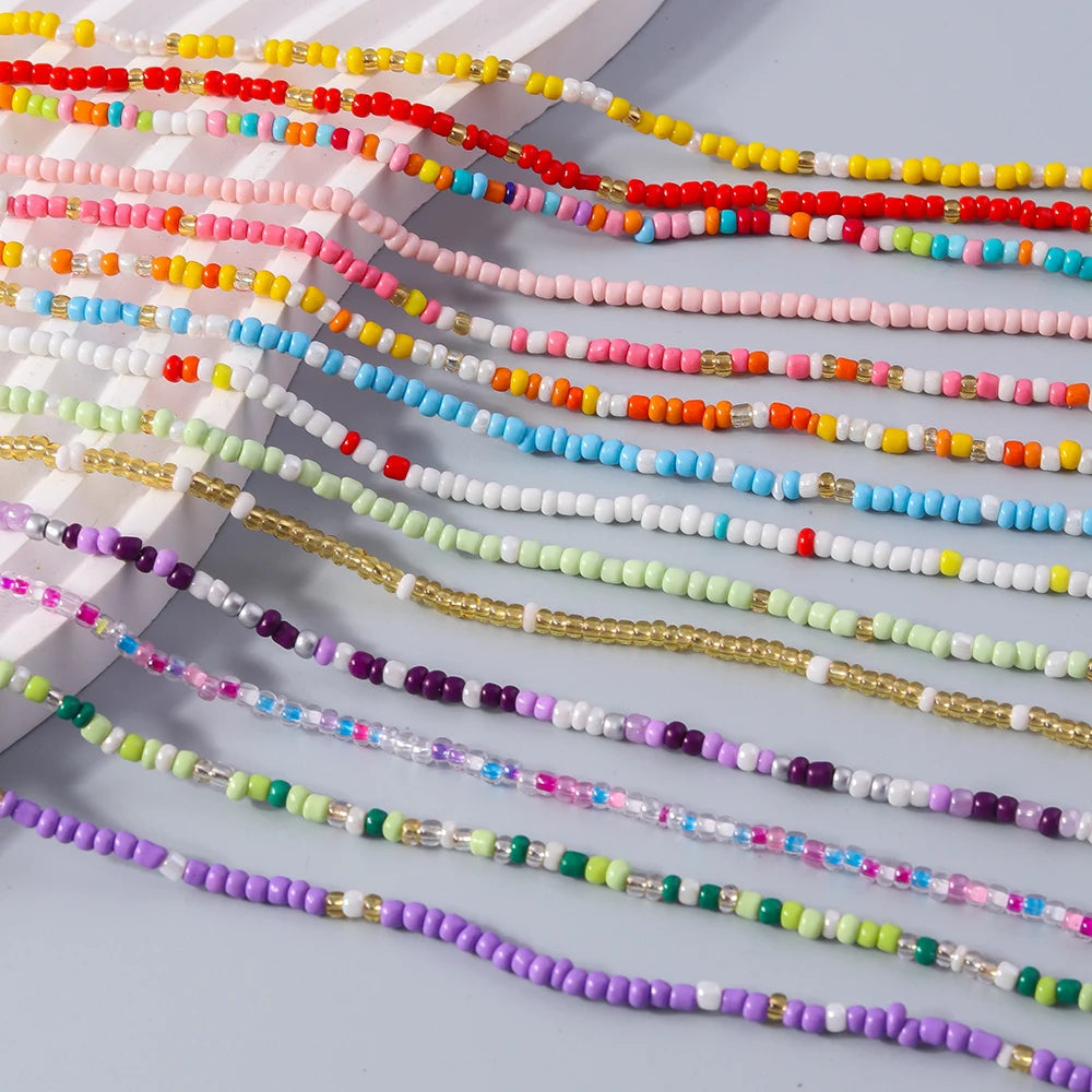 Aihua Bohemia Colorful Flower Seed Beads Necklace For Women Kids Friendship Necklace Summer Beach Party Jewelry Gifts
