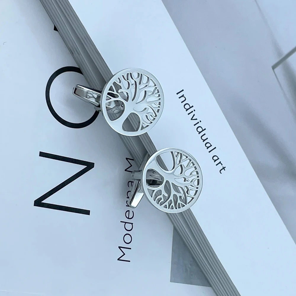 Round Tree of Life Cufflinks Tie Clips Stainless Steel Sleeves Button Luxury Design Mens Shirt Wedding Jewelry Charms