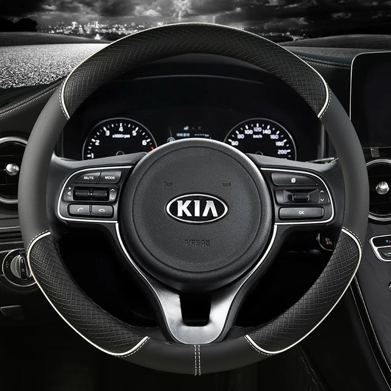 Housse de volant de voiture en cuir PU 38cm pour Kia Rio 2 3 4 X Line Kombi Berline K2 K3 K4 K5 KX1 KX3 KX5 Sportage Accessoires automobiles