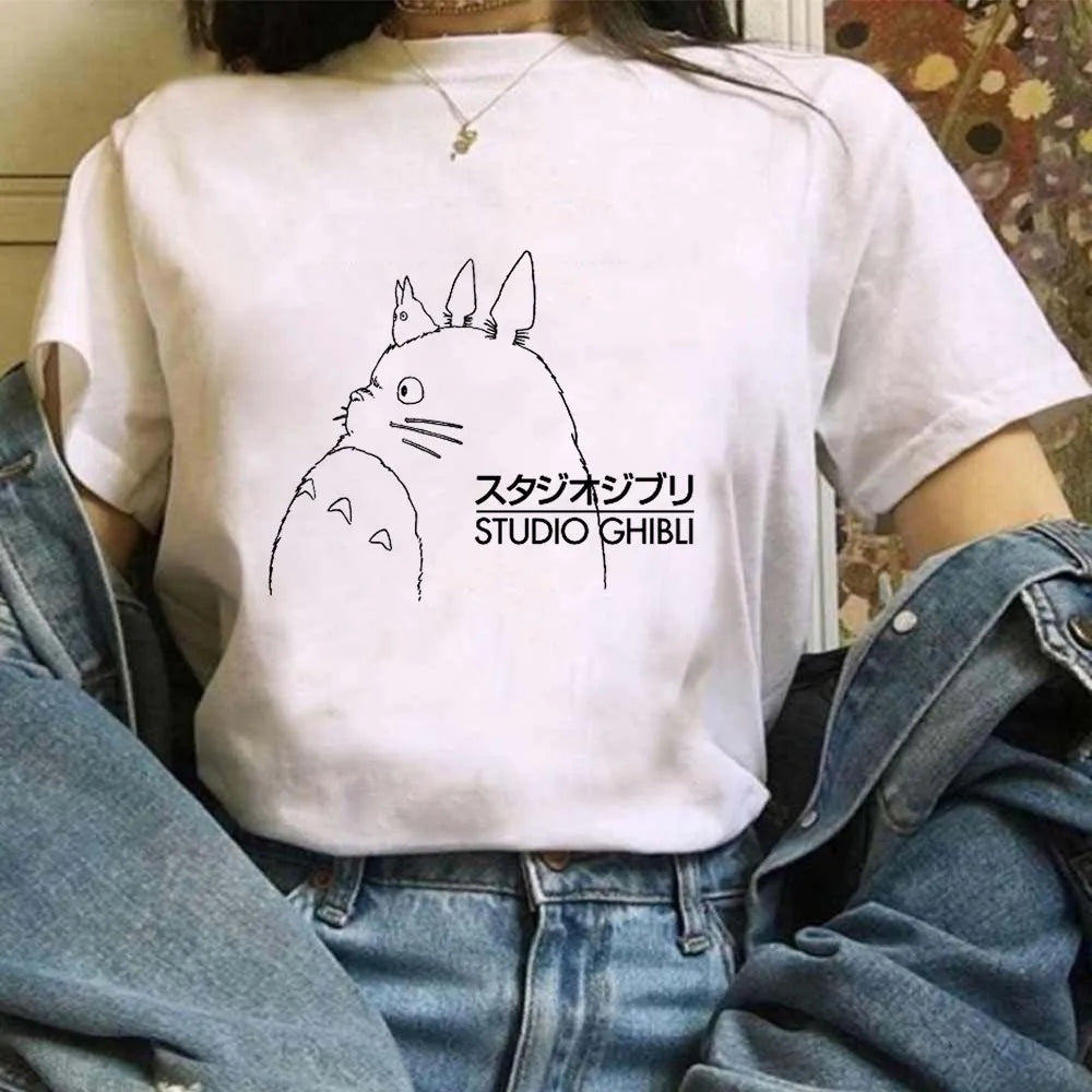 T-shirt Miyazaki Hayao Kawaii Graphique Vêtements Mode Totoro Studio Ghibli Mignon Anime T-shirt Femme Harajuku