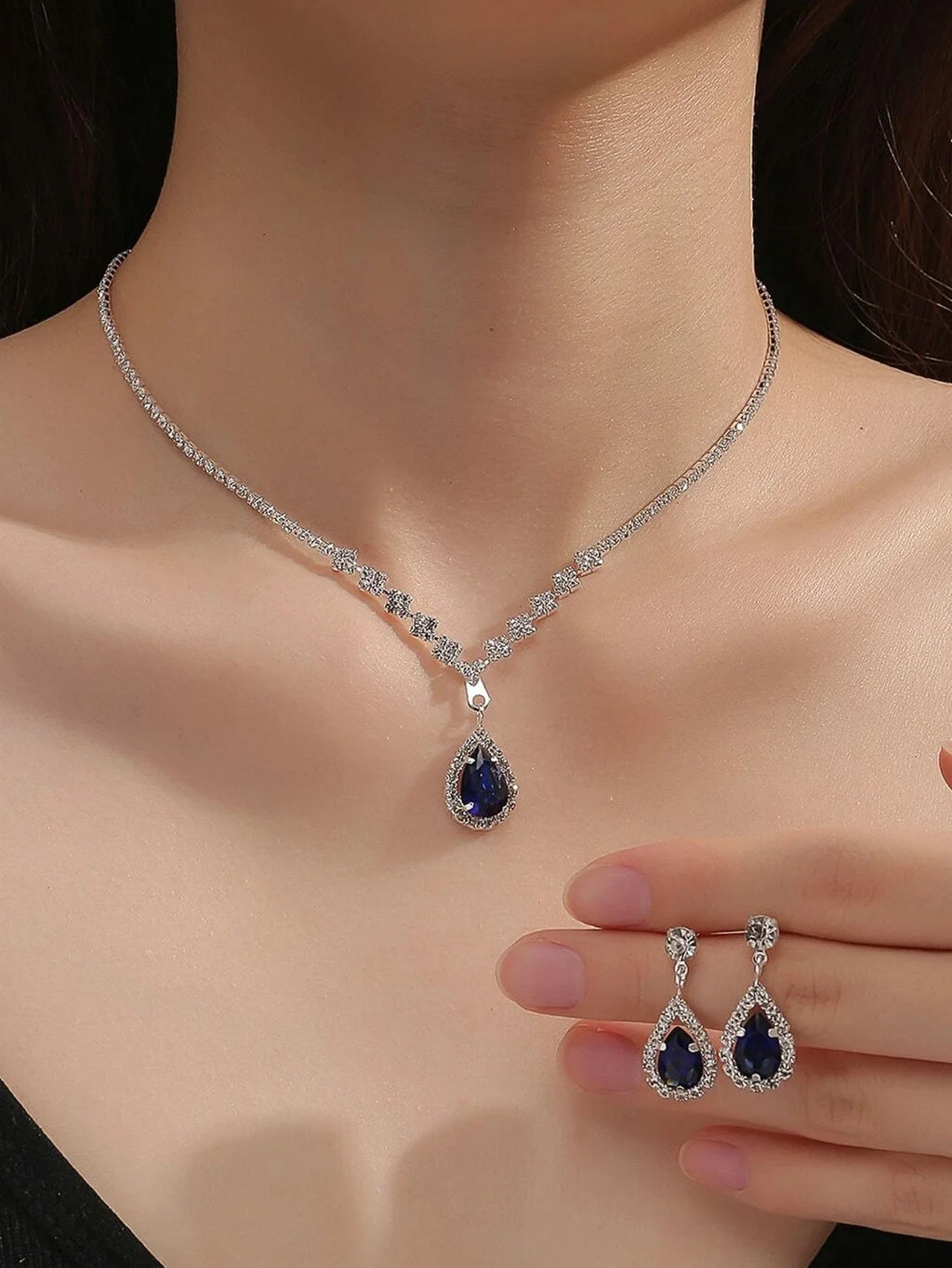 3 Ensembles Collier et Boucles d'Oreilles Gouttelettes pour Femme, Collection Mariage, Accessoires de Soirée 4055