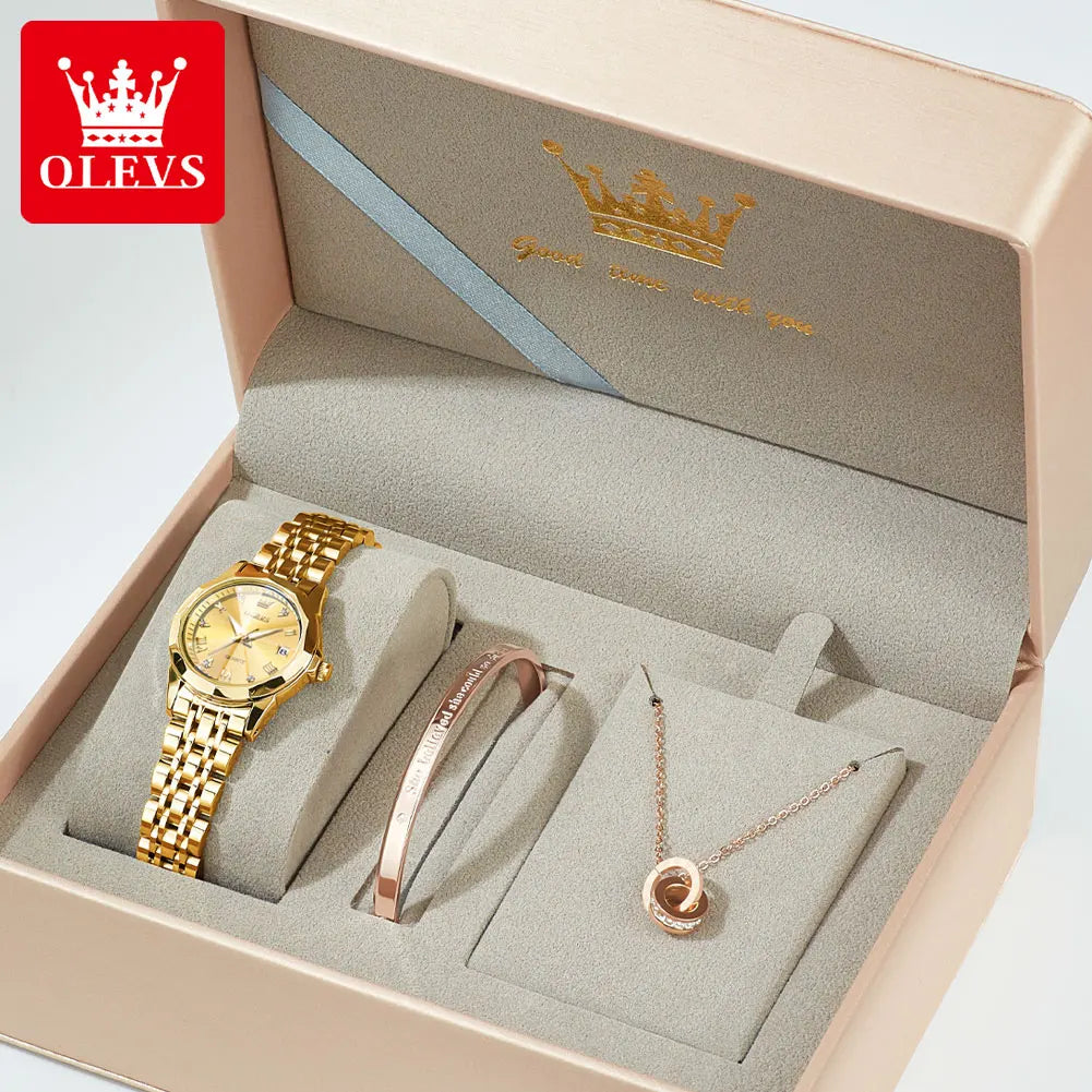 OLEVS 9931 Montre Femme Étanche Luxe Diamant Quartz Pour Femmes Échelle Romaine Calendrier Lumineux Élégante Montre-Bracelet Femme