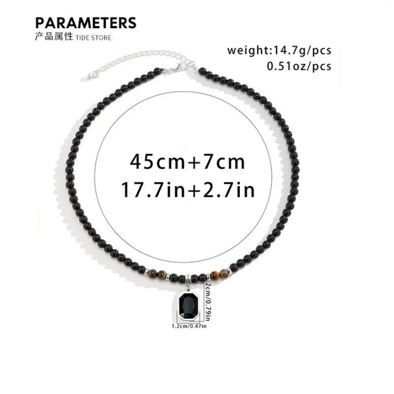 Collier chapelet perles œil de tigre HNSP pour hommes, pendentif cristal noir, bijoux de protection religieuse