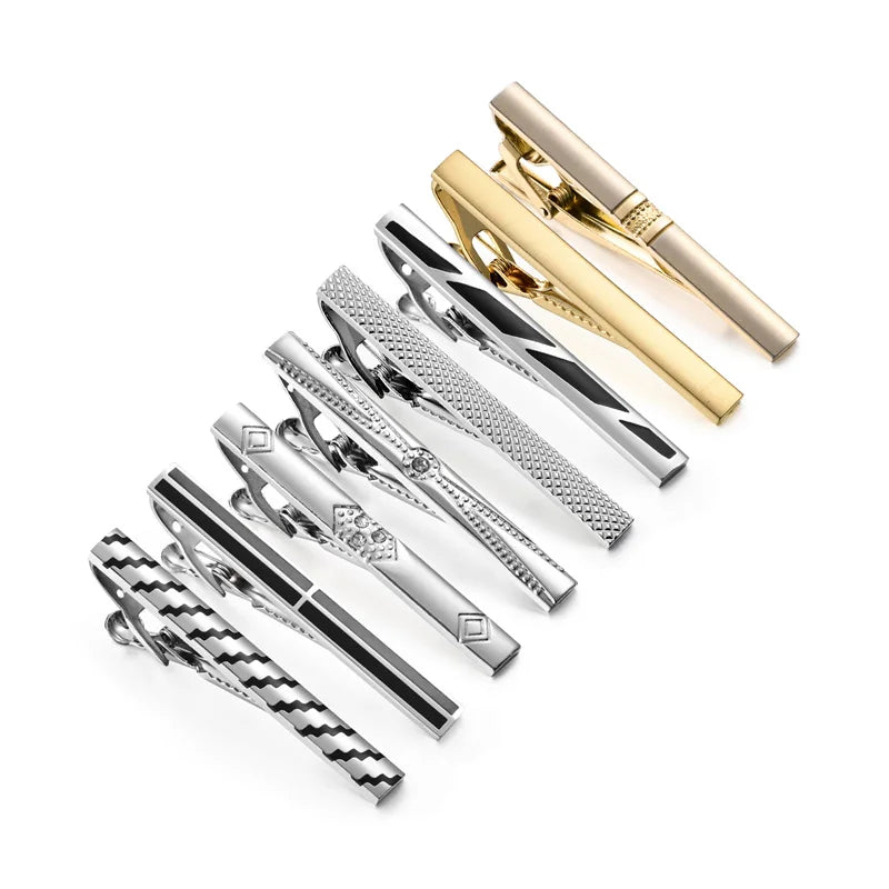 Lot de 8 pinces à cravate courtes avec boîte cadeau, accessoires pour cravates et épingles, boutons de manchette pour chemises d'homme, cadeau pour mari, gadgets