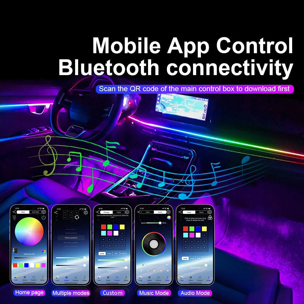 Kit de lampe d'ambiance de voiture LED acrylique 14/18 en 1 RGB 64 213 couleurs Symphonie Acrylique APP Ambiance Lumineuse Zone Unique Double Zone