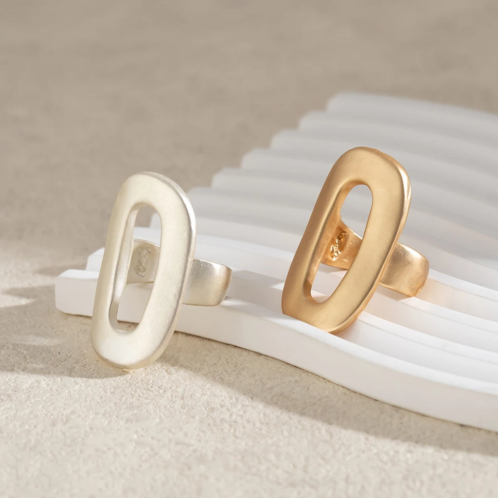 Bagues tendance PuRui pour femmes, motifs géométriques creux et mats, ajustables, grands bijoux 2024, nouvelle collection pour soirée