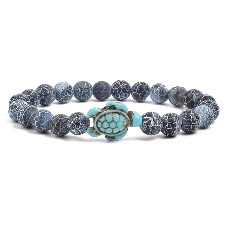 Bracelet perles tortues de mer 8 mm Turquoise Pierre Naturelle Élastique Extensible Femmes Hommes Amitié Bijoux d'Été Plage Cadeaux