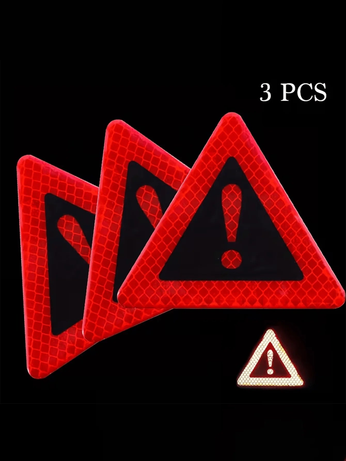 Lot de 3 autocollants de signalisation triangulaires réfléchissants – Ruban ultra-lumineux et durable, graphismes et texte audacieux, protection de sécurité pour la conduite de nuit