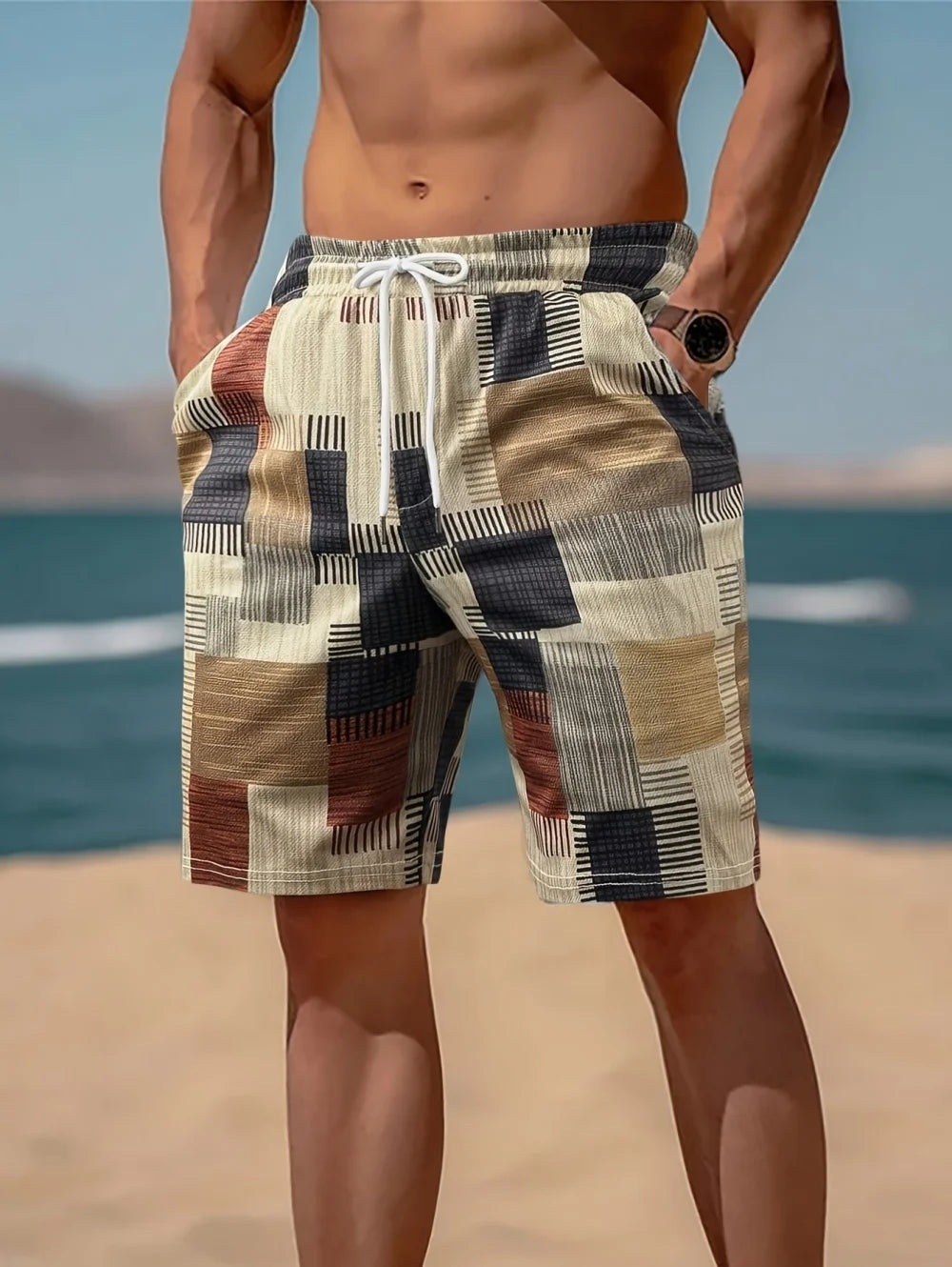 Short décontracté Vintage homme imprimé 3D, à carreaux colorés, de sport, grande taille, pour la natation, la gym, vêtements d'été pour homme