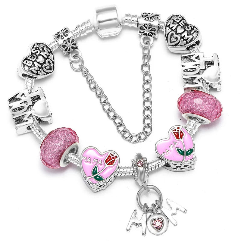 BAOPN Bracelets à breloques en perles cœur à cœur roses européennes pour femmes, bracelets et joncs de marque assortis, bijoux pour couple, livraison directe