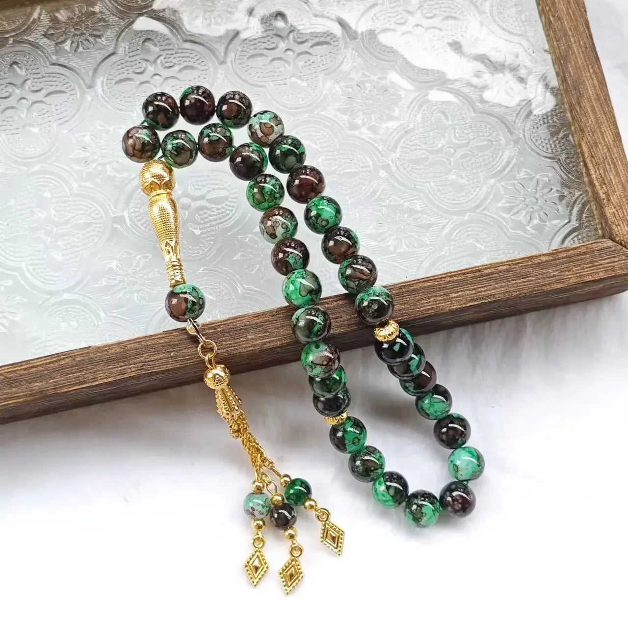 10mm 33 Beads Tasbih Crystal Glass Bracelet Muslim Rosary Tassel Prayer Beads Islamic Tasbeeh Masbaha Meditation for Women Men